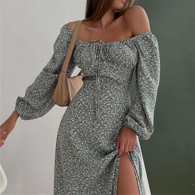 Women's Floral Puff Sleeve Maxi Dress Bridgerton-style Dresses