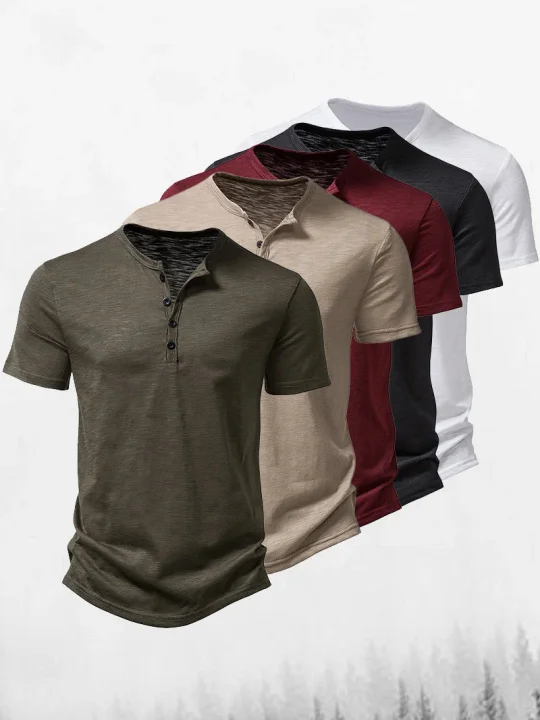 ★24-25FW新作★GROVE★KENNETH HENLEY-NECK T-SHIRT Dark Green Band-Collar Henley – Stretch & Wicking | KC