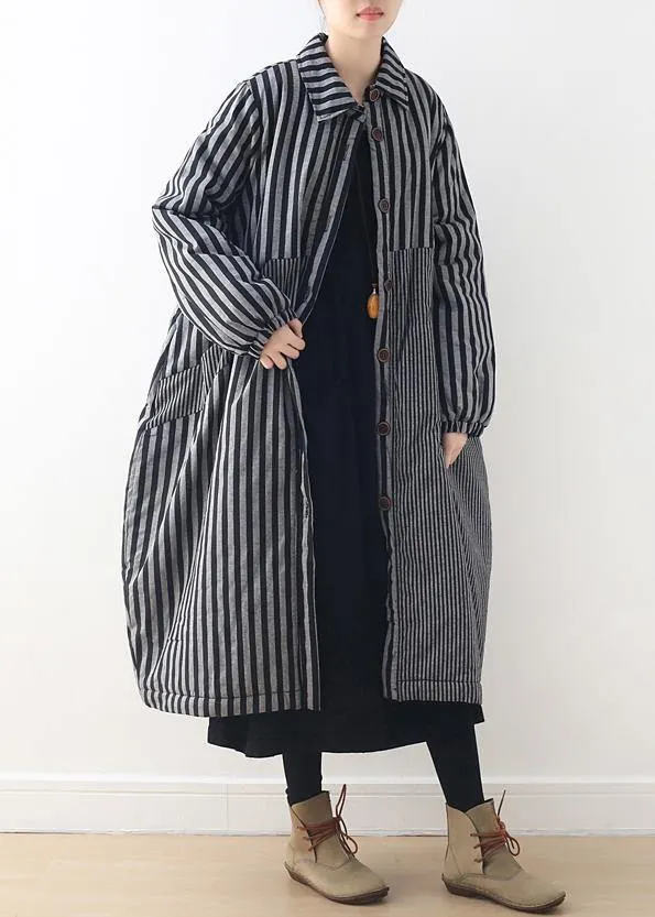 women oversize winter jacket POLO collar outwear gray striped patchwork thick women parka