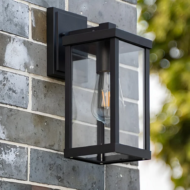 Rectangular Glass Waterproof Black Modern Outdoor Wall Lamp Exterior Lights - Appledas