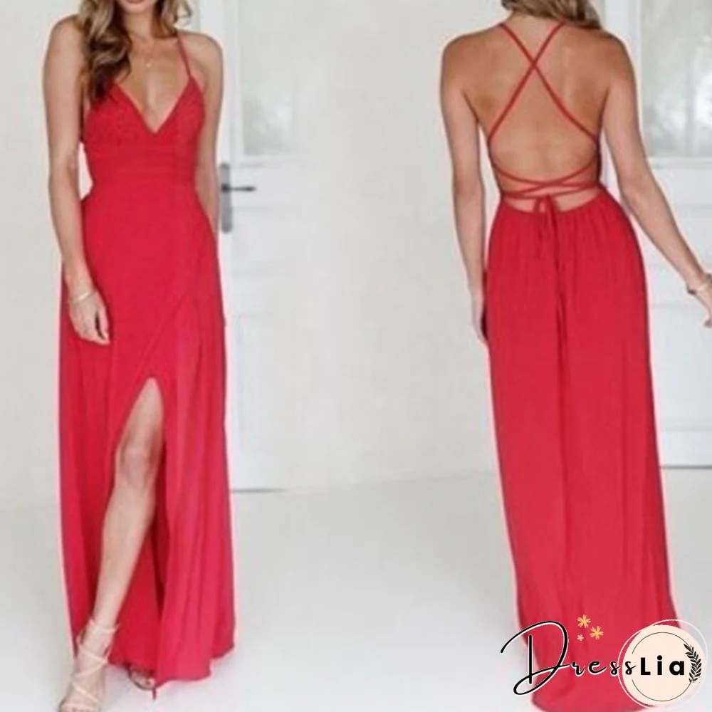 Boho Women Long Dress Backless Halter V Neck Maxi Beach Bohemia Dresses Sundress
