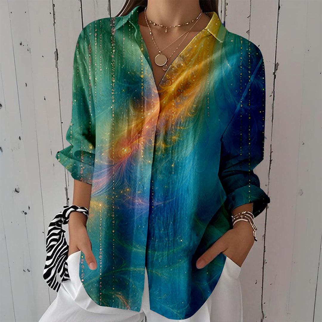 Women Long Sleeve V-neck Graphic Floral Printed Top