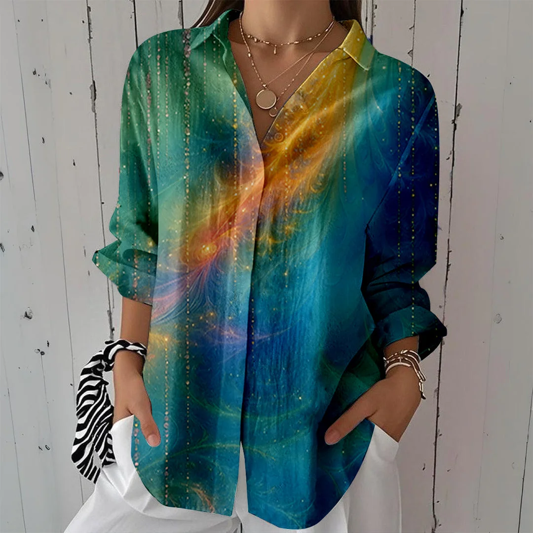 Style & Comfort for Mature Women Women Glitter,Floral,Green DZCL0003 3/4 Sleeve Shirt Collar Printed Button Tops