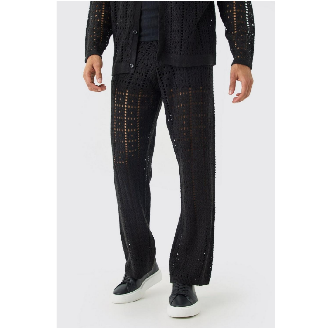 Stitch Men's Knitted Crochet Trousers Black