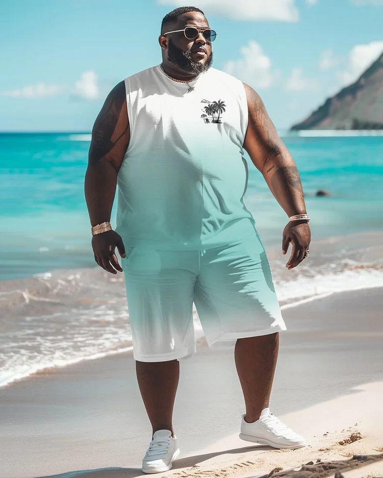 Men's Large Summer Simple Gradient Print Vest Shorts Suit