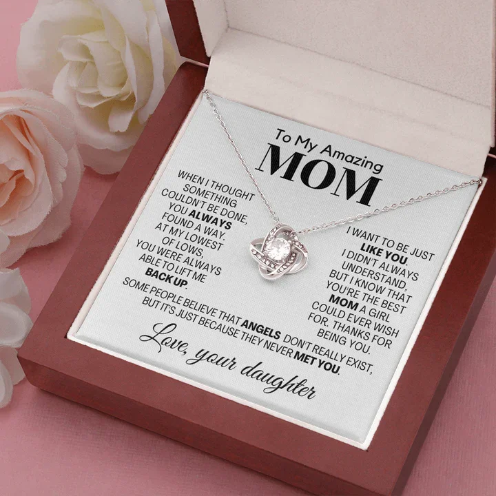 To My Amazing Mom Love Knot Necklace Gift Set"Thanks for being you" Mother's Day Gifts