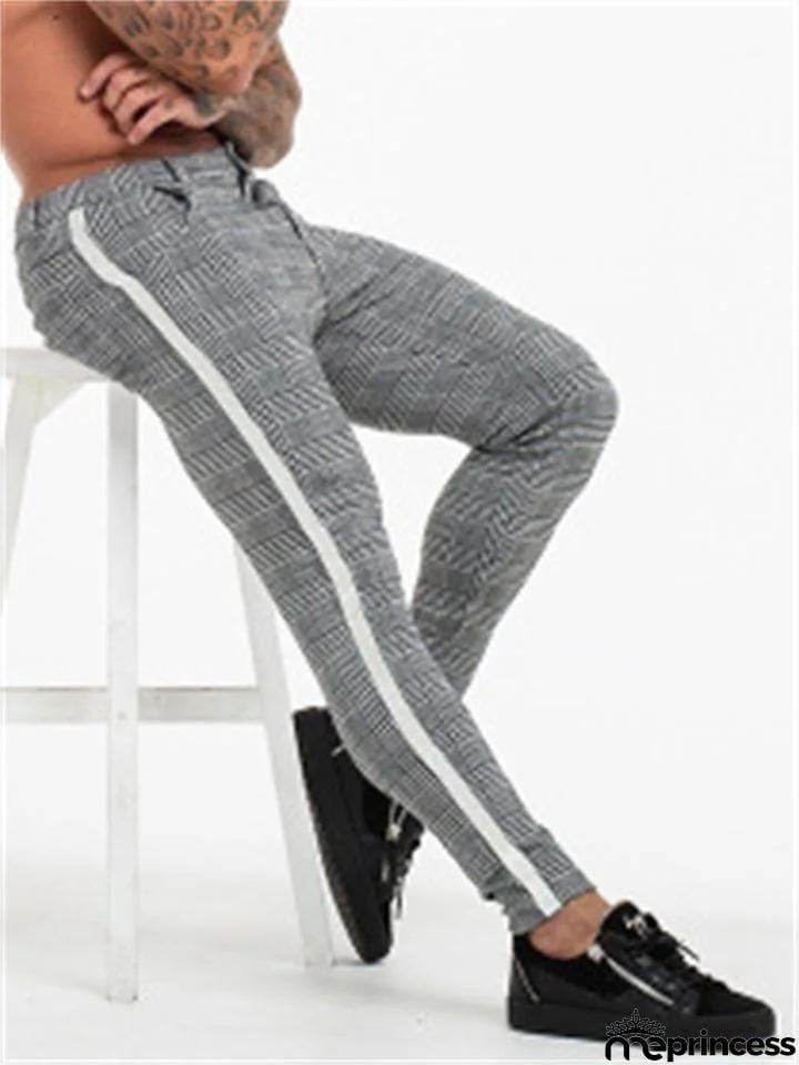 Fashion Side Striped Casual Plaid Elastic Pants