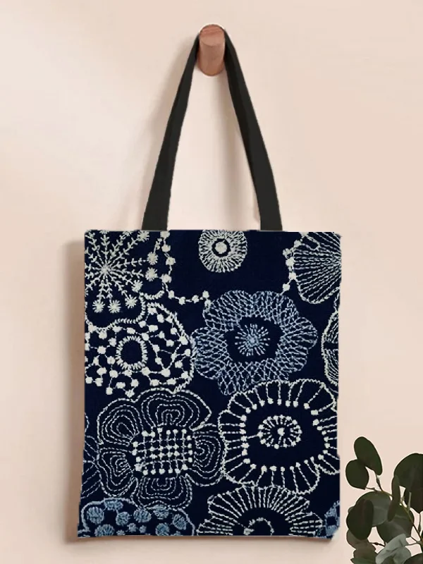 Women's Flower Embroidery Ethnic Pattern Print Shoulder Tote Bag