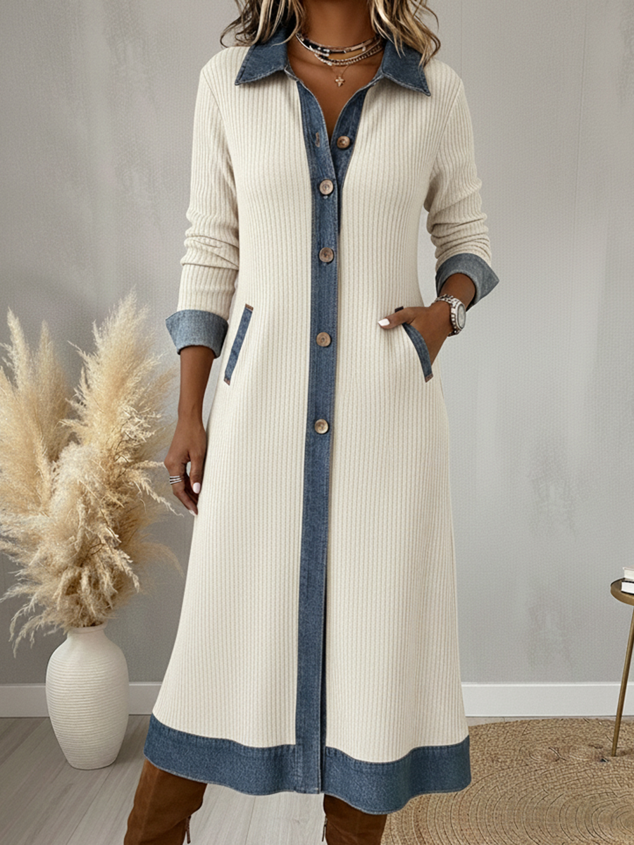 Sukienka midi z denimu, patchworku i sztruksu w stylu casual o linii A