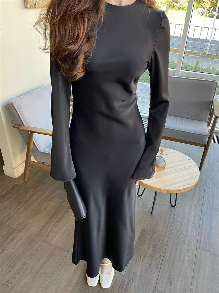 Ootddress Solid High Waist Fashion Maxi Dress For Women Long Sleeve Patchwork Slim Elegant Party Dress Autumn 2025 Female Long Dress