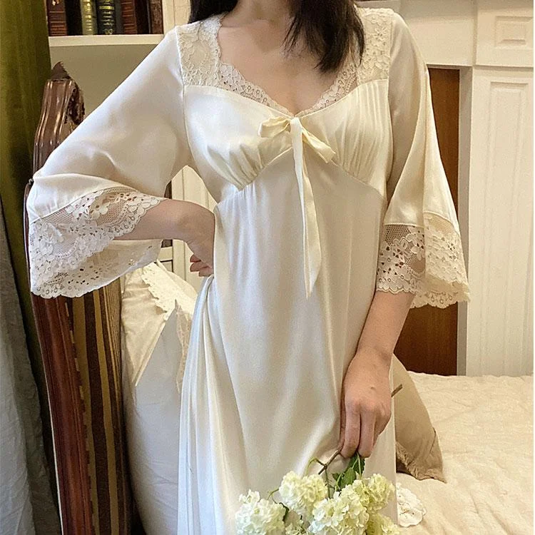 Lace Romantic Satin Sleep Gown With Pad QueenFunky