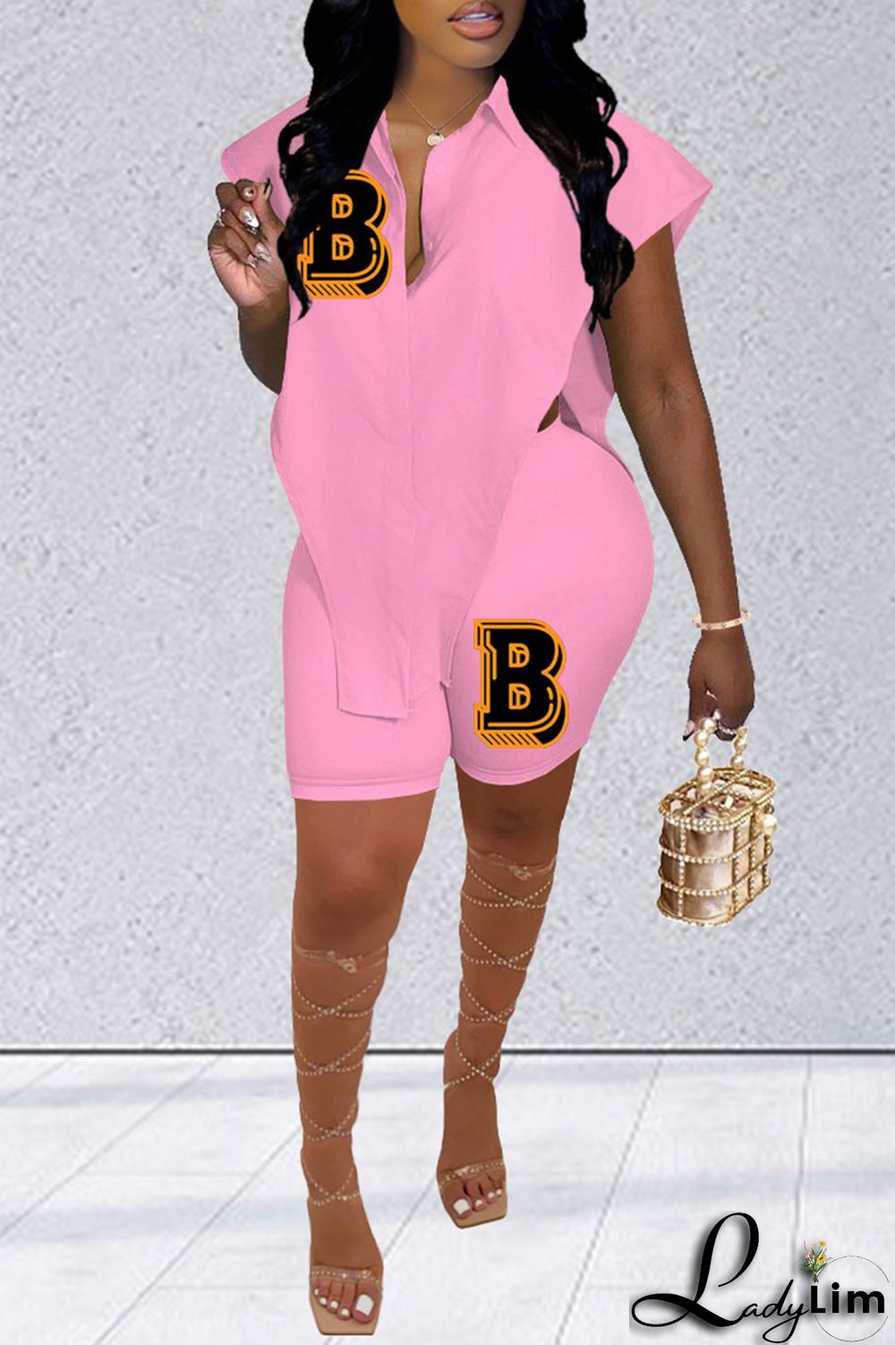 Red Fashion Casual Letter Print Asymmetrical Turndown Collar Sleeveless Two Pieces