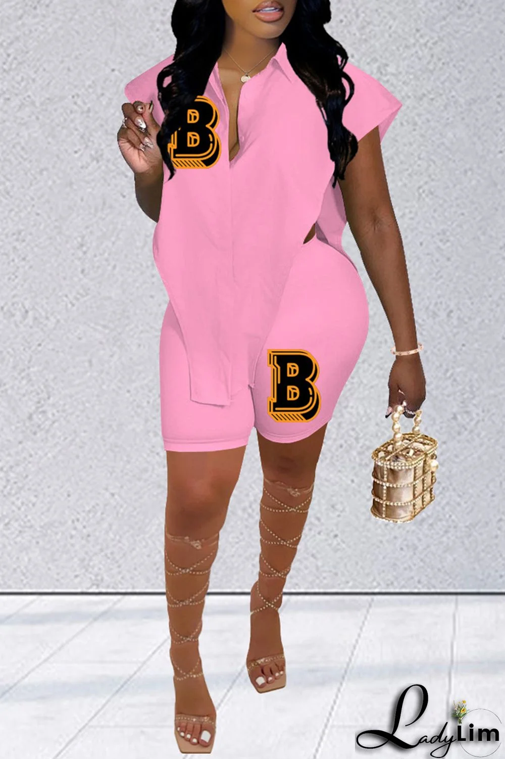 Red Fashion Casual Letter Print Asymmetrical Turndown Collar Sleeveless Two Pieces