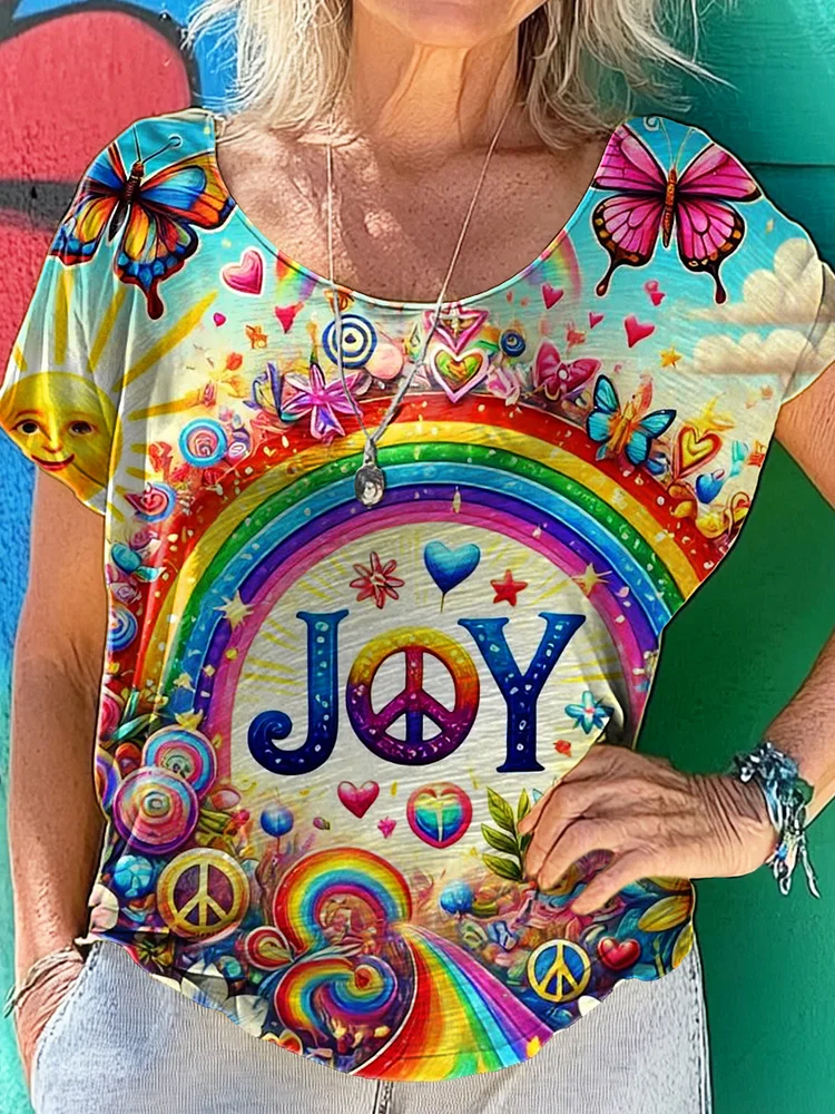 Hippie Joy Art Print 100%Cotton Crew Tee T-Shirt