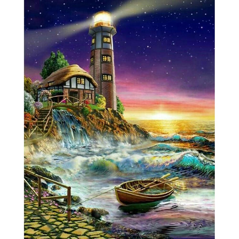 

30*40CM-Round Drill Diamond Painting-Cliff Lighthouse, 501 Original