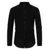 Men's Vintage Cotton and Linen Solid Color Mid-collar Long-sleeved Shirt