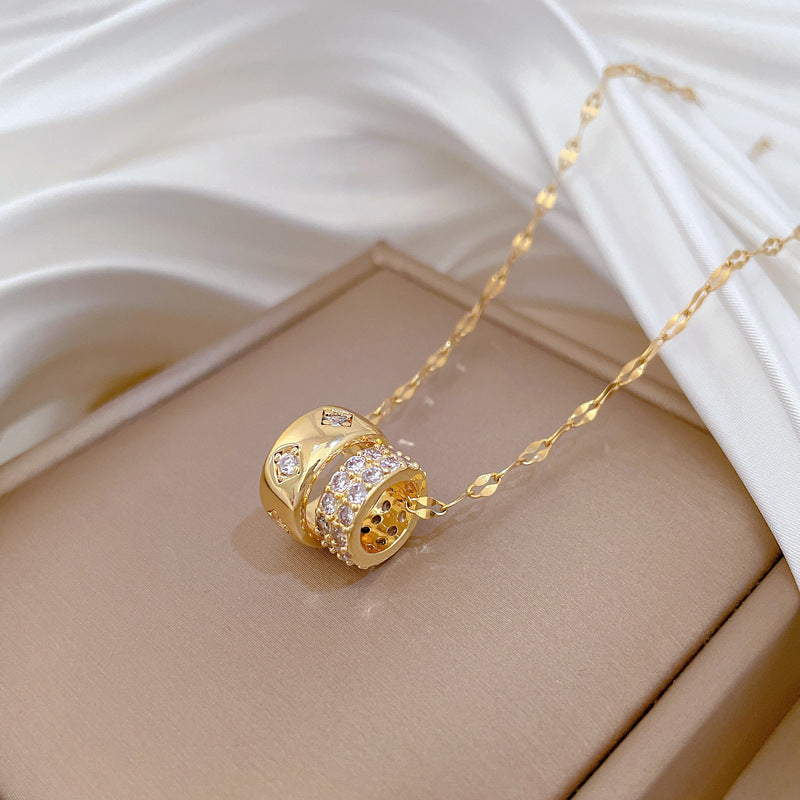 Double Ring Small Waist Full Diamond Fashion Gorgeous Full Diamond Necklace Female Versatile Clavicle Chain