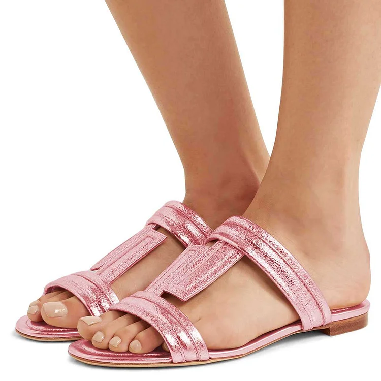 Pink T Strap Flat Beach Sandals |FSJ Shoes