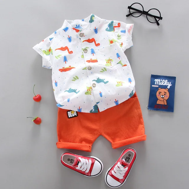 Baby boy 0-5 years old summer printed shirt casual shorts two-piece set