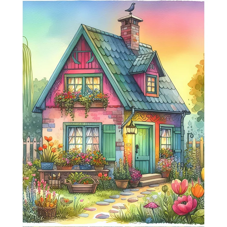 Colorful Courtyard·Housing Architecture 40*50CM (Canvas) Full Round Drill Diamond Painting gbfke