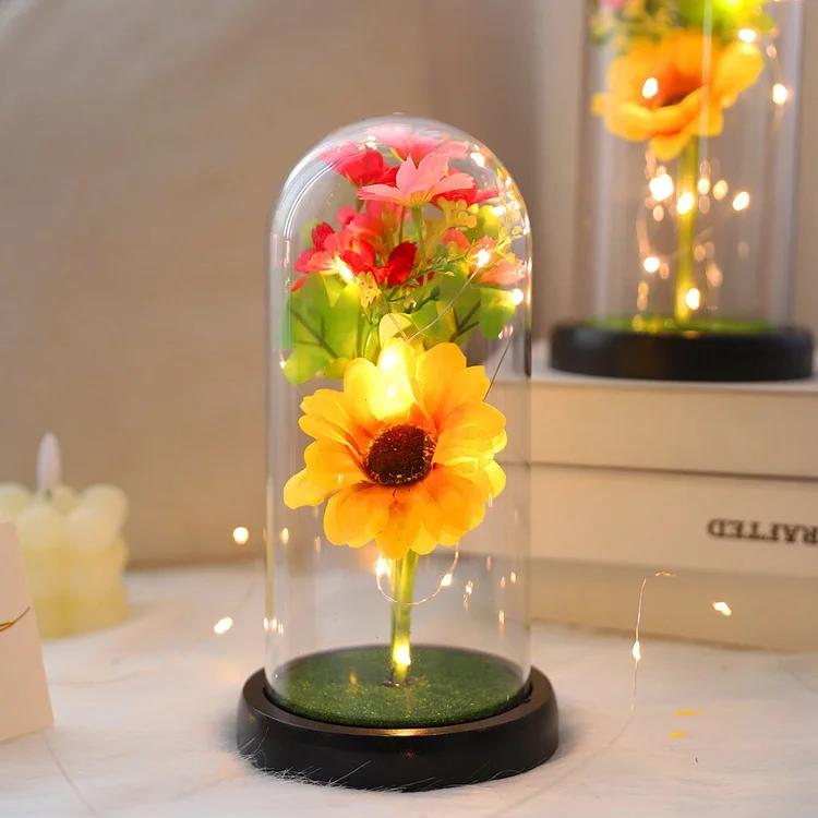 Glass Shade Sunflower With Light Everlasting Flower