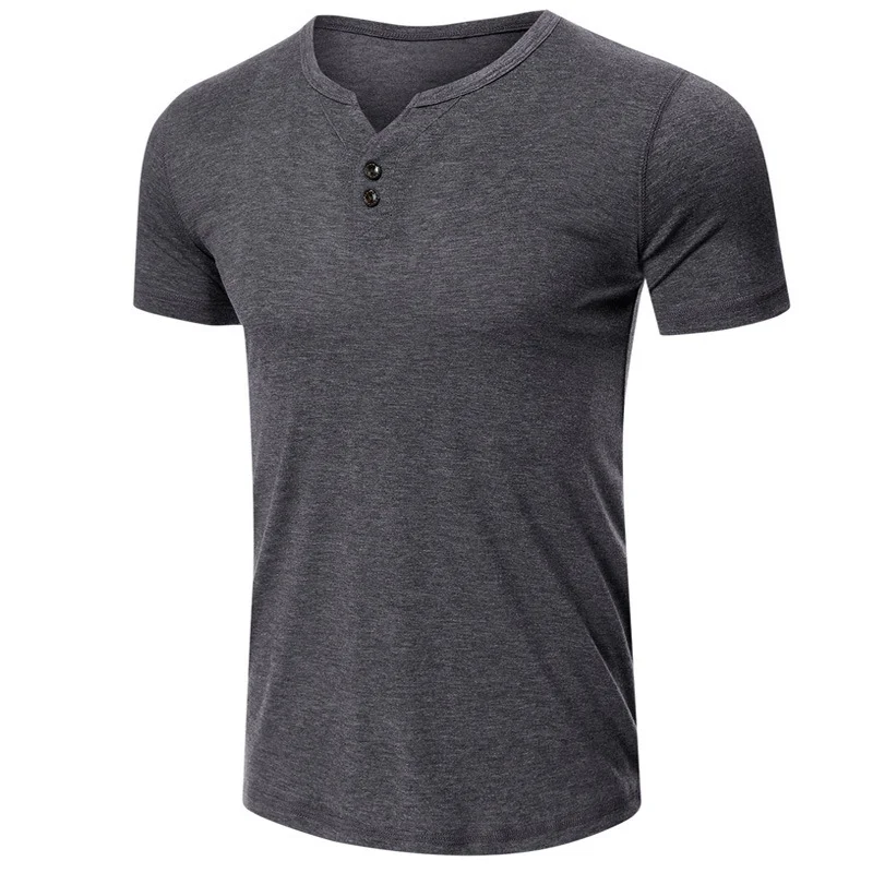 Men's Short Sleeve T-Shirt Colorblock V-Neck Henley Slim Fit   Vintage Style with Brown, Grey & More Colors