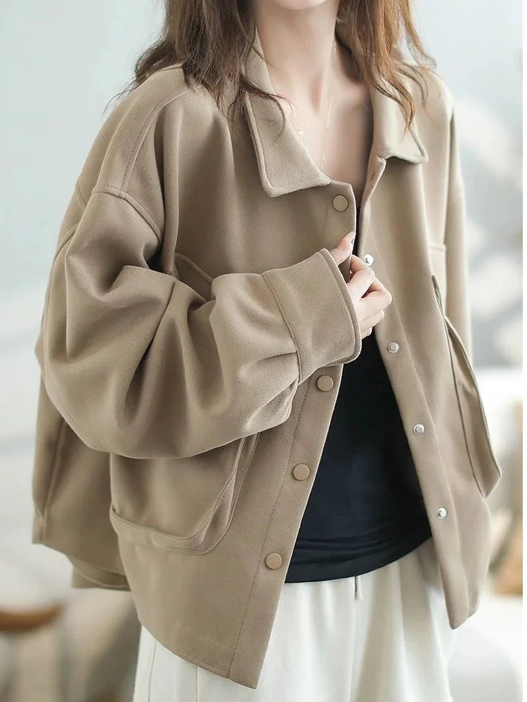 Oocharger Oversize M-4Xl Korean Cargo Jacket Women Vintage Loose High Quality Coat Casual All Match Harajuku Solid Fall Winter Tops