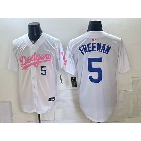 Men's Los Angeles Dodgers #5 Freddie Freeman White Cool Base Stitched Baseball Jersey D6IA