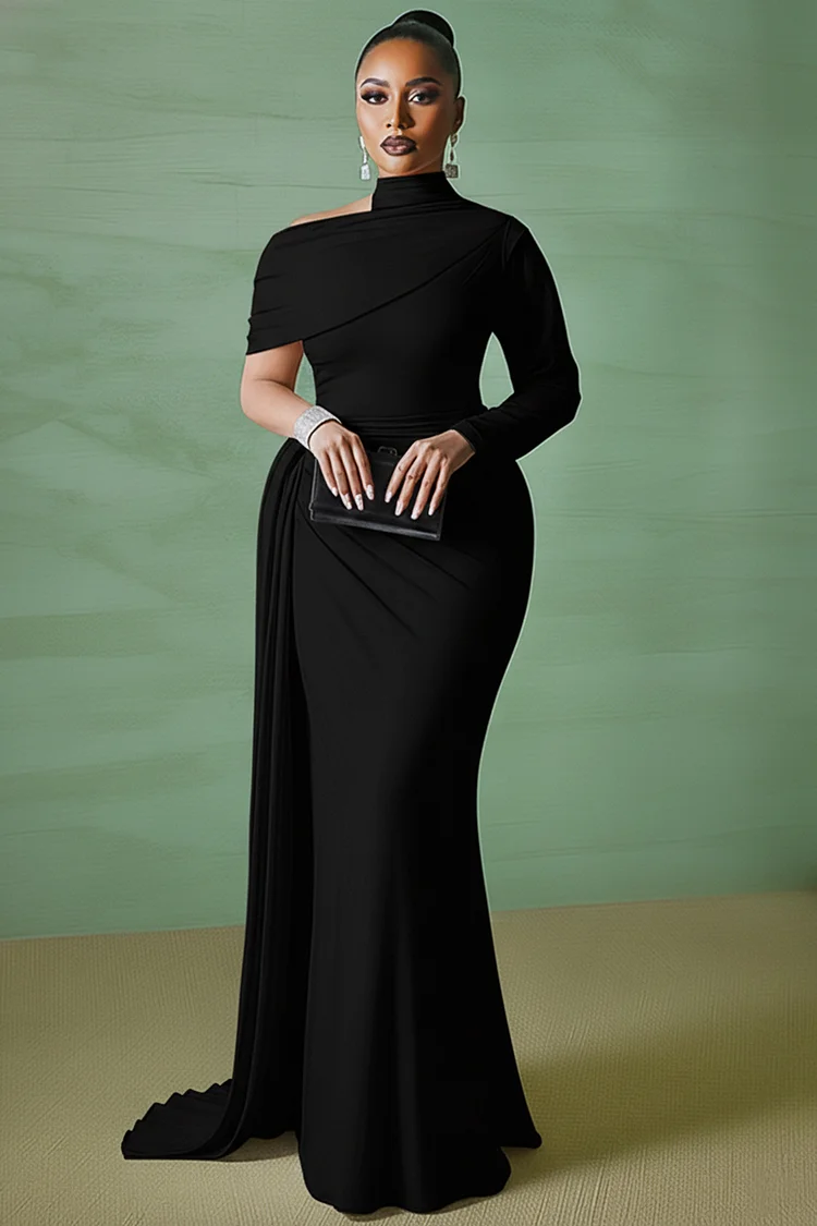 green emerald velvet dress CRIEBDK Satin Prom Dresses for Women Long Ball Gowns Asymmetrical Neckline  Formal Dresses with High Slit Black 0 at Amazon Women's Clothing store main image 1