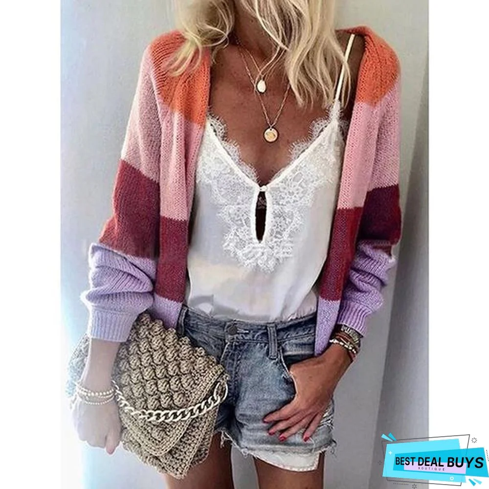 Women's Autumn Multi-Color Knitting Cardigan