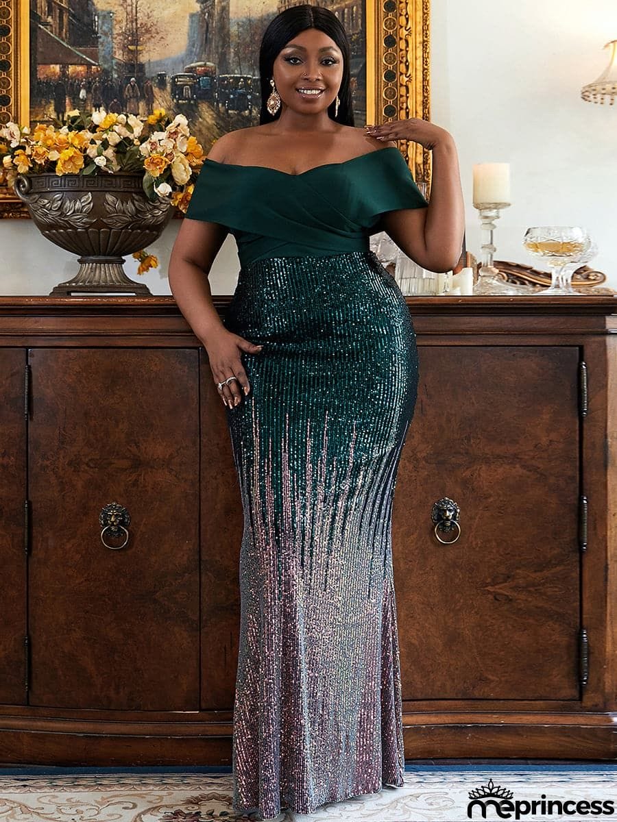 Plus Size Gradient Maxi Sequin Prom Dress PXH2125