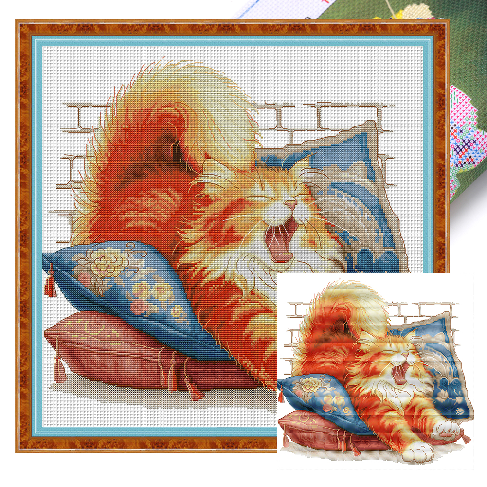 Orange Cat Partial 14CT Pre-stamped Canvas(42*42cm) Cross Stitch(backstitch)