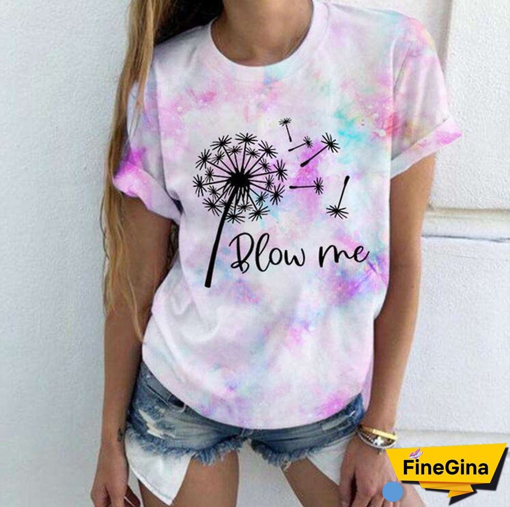 Cute Dandelion Blow Me Printed T-Shirts Women Short Sleeve Funny Round Neck Tee Shirt Casual Summer Tops