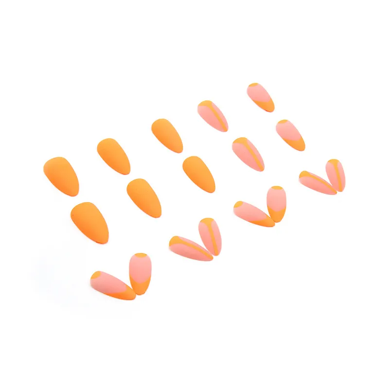 Churchf Churchf Texture Bright Bright Orange Almond Nail Round Head Ballet Nail 24 Nails