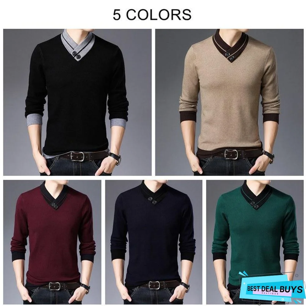 Sweater Men Autumn Winter Thick Warm Cashmere Wool Pullover Men Button Turtleneck Pull Homme Knitwear Tops
