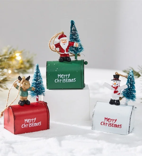 Christmas Iron Decorations Small Mailbox Santa Claus Elk Pendant Holiday Snowman Ornaments
