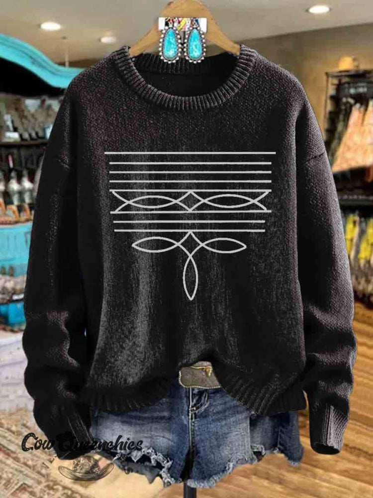 Boot Stitch Print Knit Pullover Sweater Black / S