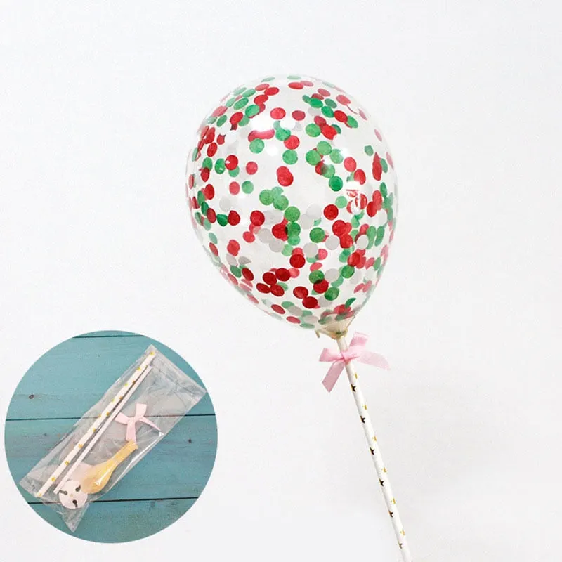 1 Set 5inch Confetti Balloon Cake Topper Decoration with Paper Straw Bow Baby Shower Favors Wedding Birthday Party Supplies