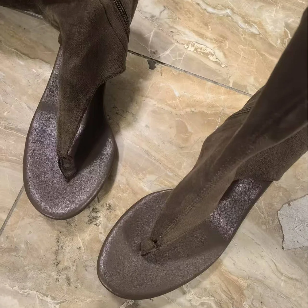 Yyvonne But Knee-Brown Toe Long Boots Women With High Heel Net Red High-Tender Boots Long-Tlenish Sandals