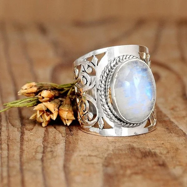 Filigree Rainbow Moonstone Ring