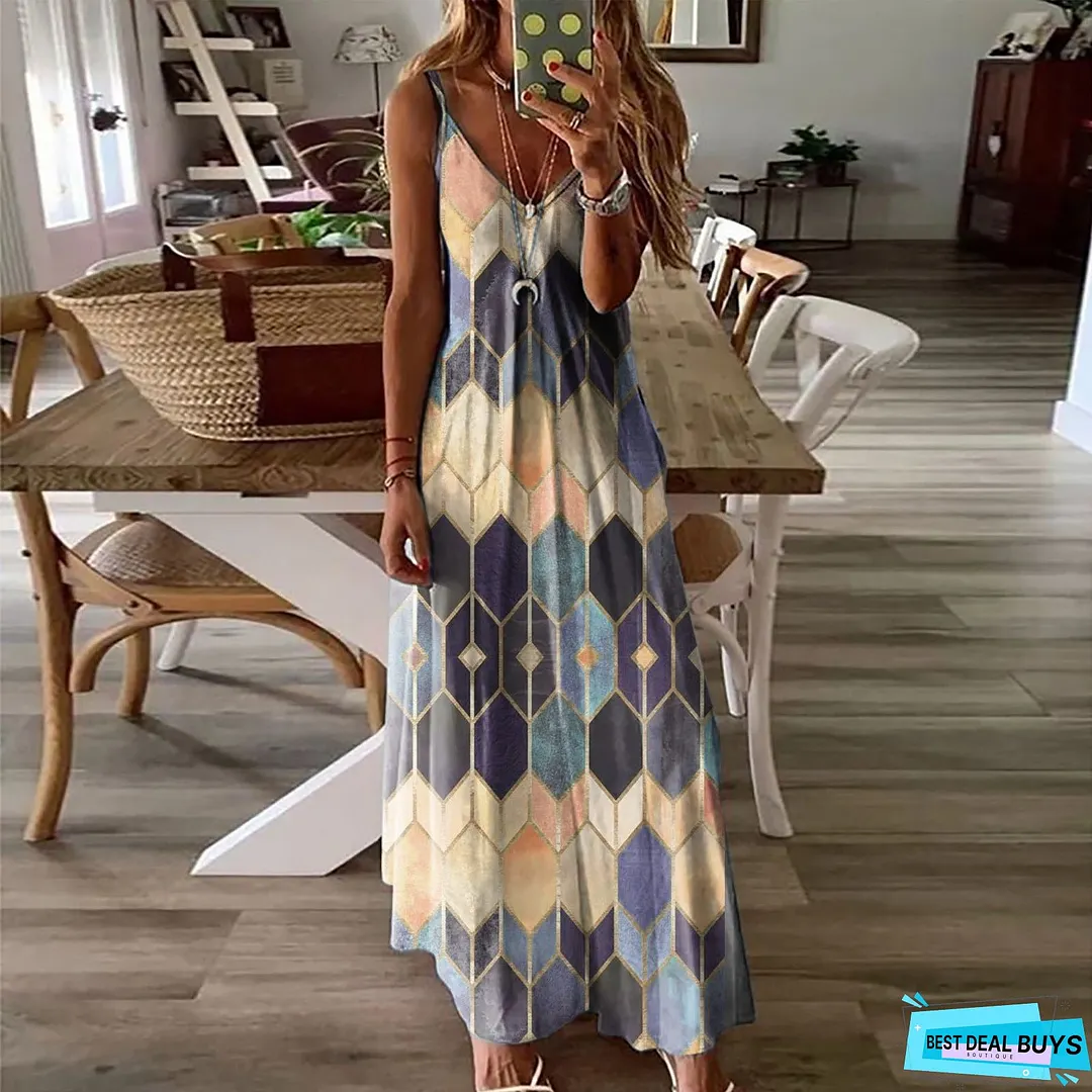 Women's Summer Casual Printed Camisole Long Dress Dresses