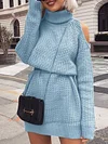 High-Neck Off-The-Shoulder Sweater Casual Mini Dress