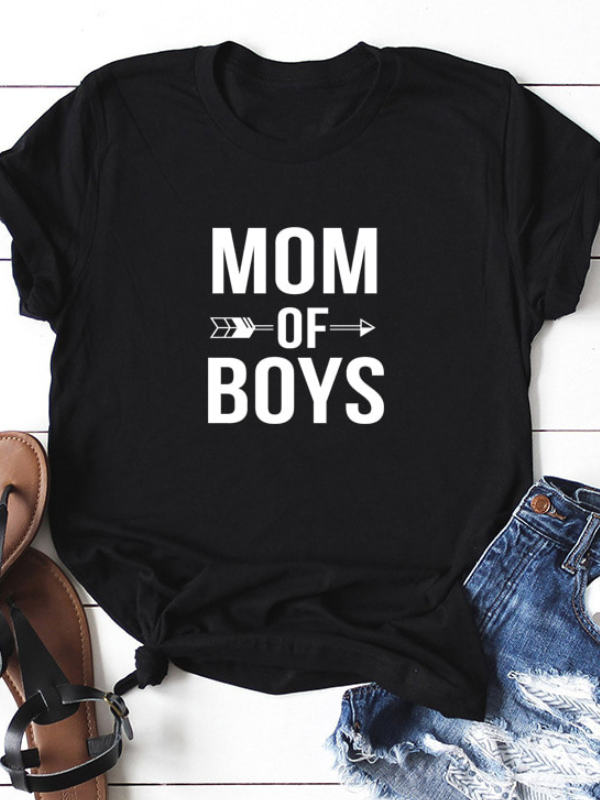 Cotton-Blend Crew Neck Short Sleeve Letter Shirts & Tops