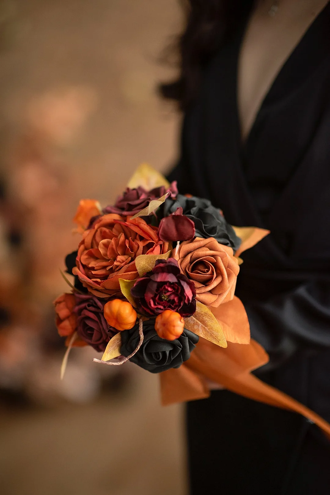 DIY Bridesmaid Bouquet Package in Black & Pumpkin Orange