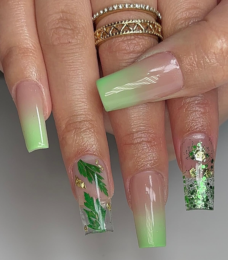 Green Leaf 3D Nail Stickers Flowers Summer Design UV Gel Nail Decoration