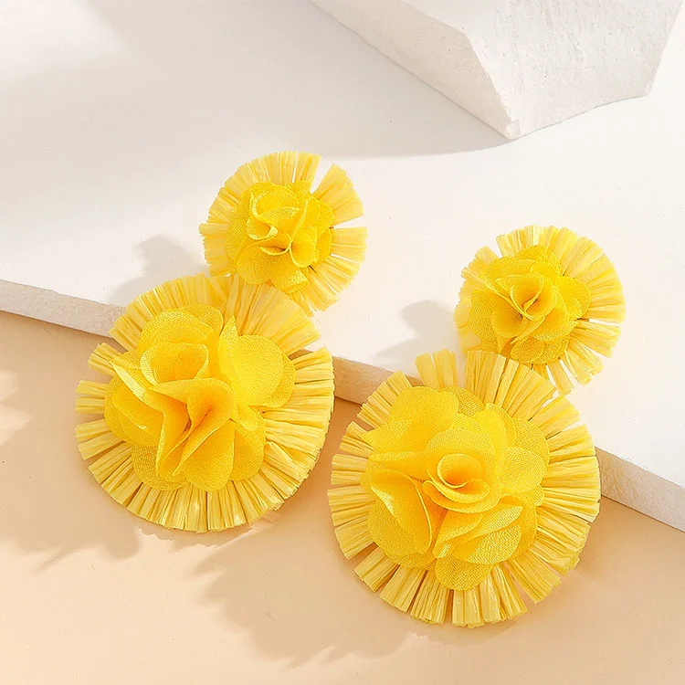 Raffia 3D Flower Earrings