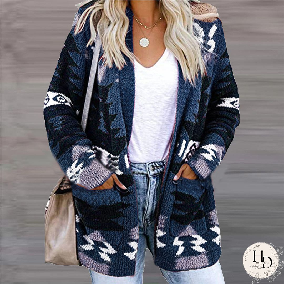 Geometric Casual Winter Mid-weight Micro-Elasticity Daily Casual Long sleeve Wool/Knitting Sweater coat for Women