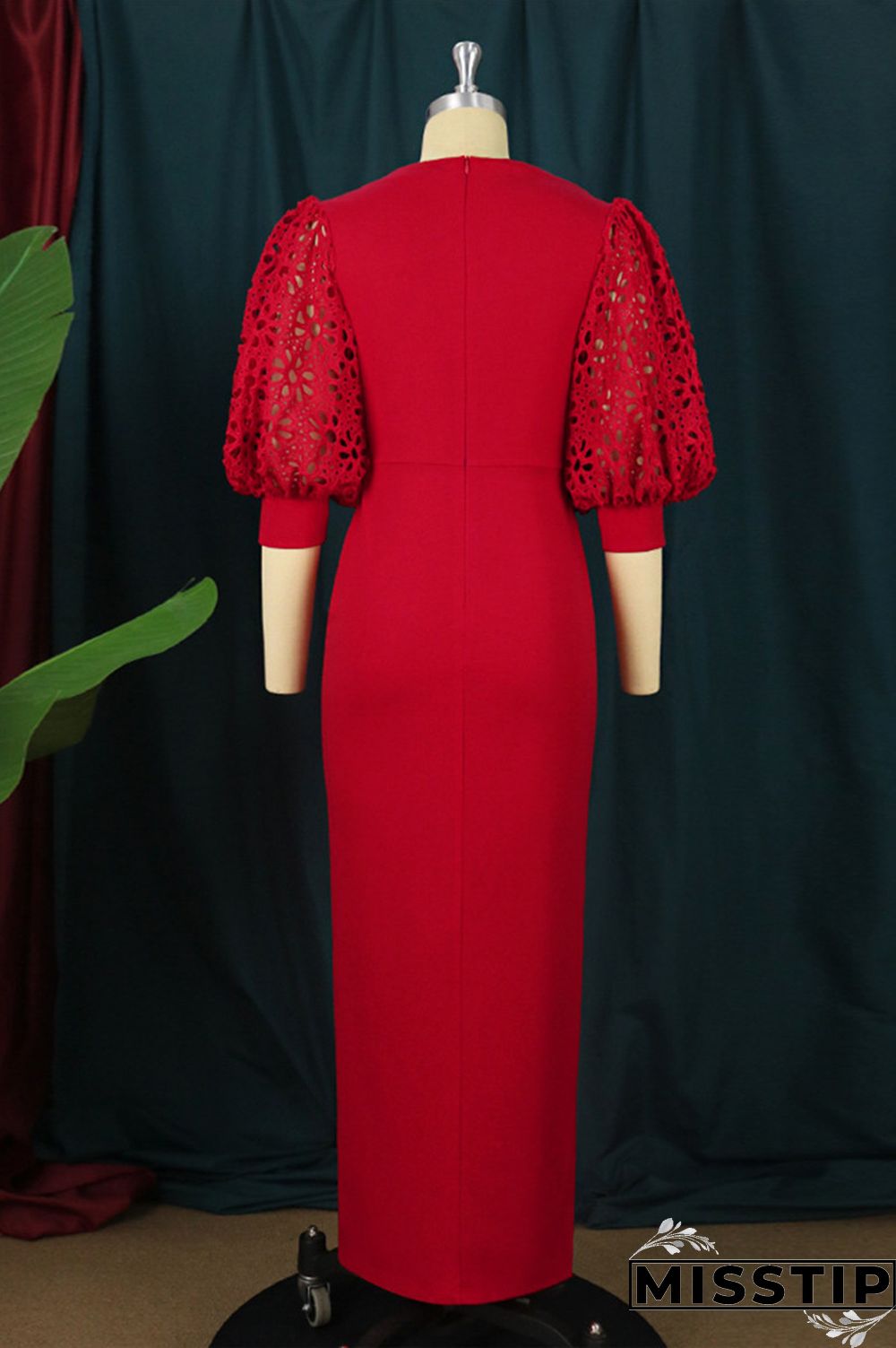 Red Fashion Casual Solid Patchwork Slit V Neck Evening Dress Dresses