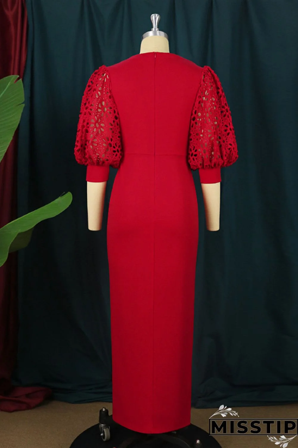 Red Fashion Casual Solid Patchwork Slit V Neck Evening Dress Dresses