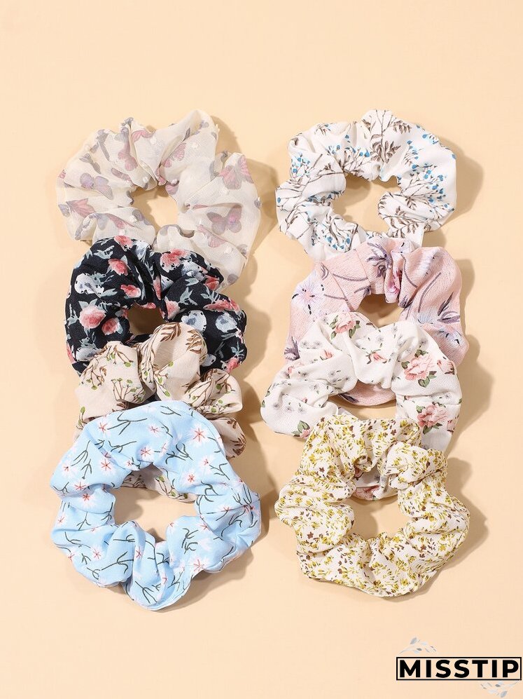 8pcs Floral Print Scrunchie
